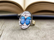 Kép 1/2 - Üveglencsés kék pillangó gyűrű
