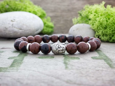 Buddha mahagóni obszidián ásvány karkötő