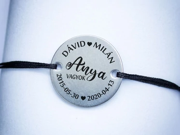 Anya vagyok egyedi acél kör medálos microcord karkötő