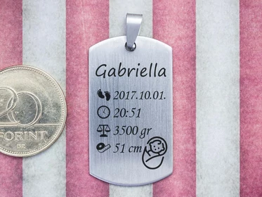 Baba emlékőrző acél téglalap medál