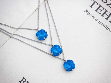 Cobalt kék strassz acél nyaklánc