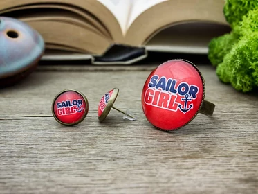 Üveglencsés sailor girl gyűrű és fülbevaló szett