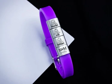 Közös életünk 4 egyedi medálos MoMents lila színű szilikon karkötő