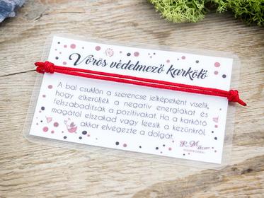 Kabbala védelmező vörös microcord karkötő kártyával