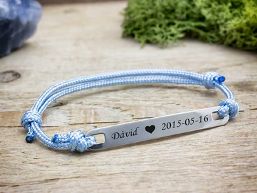 Gyermekem egyedi lapbetétes babakék microcord karkötő