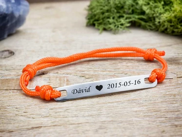Gyermekem egyedi lapbetétes narancssárga microcord karkötő
