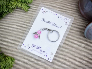 Szeretlek Mama rózsaszín angyal medálos kulcstartó