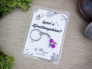 Leszel a Keresztanyukám lila angyal medálos kulcstartó