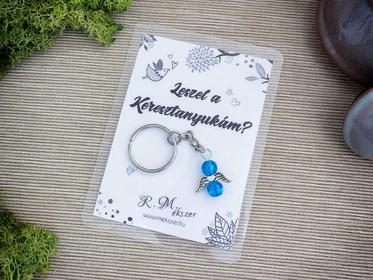 Leszel a Keresztanyukám kék angyal medálos kulcstartó