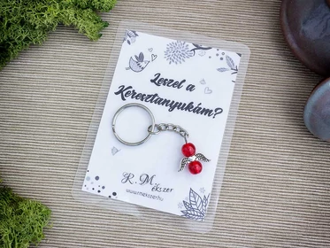 Leszel a Keresztanyukám piros angyal medálos kulcstartó