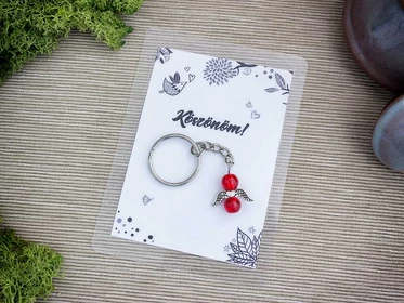 Köszönöm piros angyal medálos kulcstartó