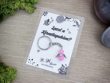 Leszel a Keresztapukám rózsaszín angyal medálos kulcstartó