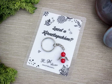 Leszel a Keresztapukám piros angyal medálos kulcstartó