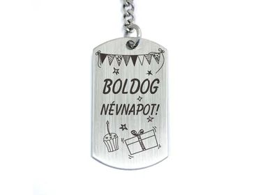 Boldog névnapot acél medálos kulcstartó