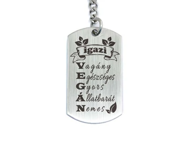 Igazi vegán acél medálos kulcstartó