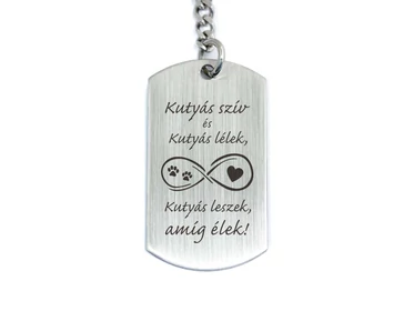 Kutya szív acél medálos kulcstartó
