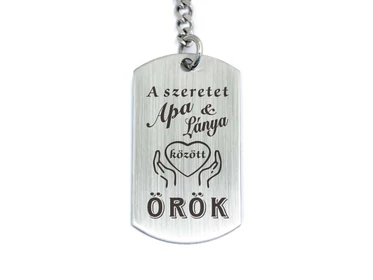 Szeretet apa és lánya közt acél medálos kulcstartó