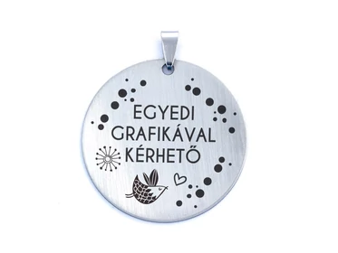 Egyedi grafikával gravírozott acél kör medál