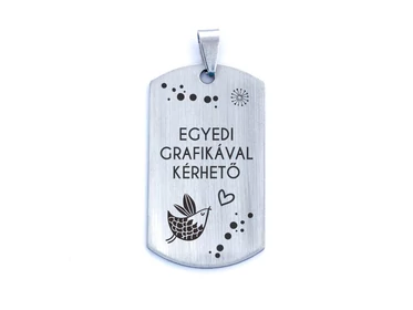 Egyedi grafikával gravírozott acél téglalap medál