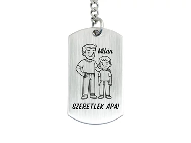 Szeretlek Apa gravírozott acél kulcstartó fiúgyermek nevével