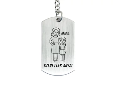 Szeretlek Anya gravírozott acél kulcstartó lánygyermek nevével