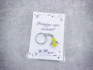 Pedagógus napra sárga angyal medálos kulcstartó