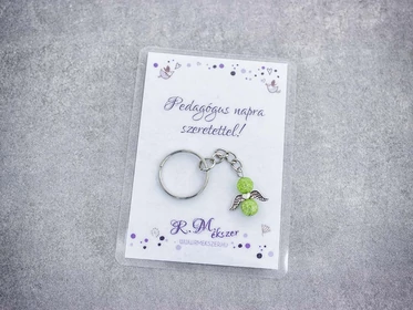 Pedagógus napra zöld angyal medálos kulcstartó