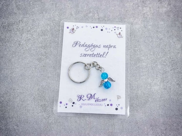 Pedagógus napra kék angyal medálos kulcstartó