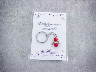 Pedagógus napra piros angyal medálos kulcstartó