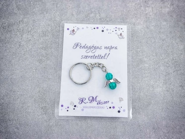 Pedagógus napra pávakék angyal medálos kulcstartó