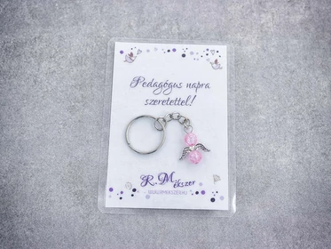Pedagógus napra rózsaszín angyal medálos kulcstartó