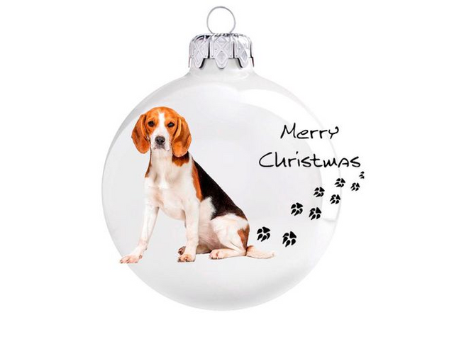 Beagle fehér 8cm - Karácsonyfadísz