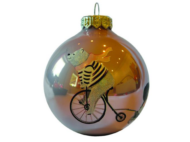 Bicikliző maci kislánnyal opál flieder 8cm - Karácsonyfadísz