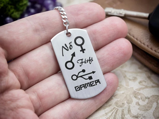 Nő Férfi Gamer acél medálos kulcstartó