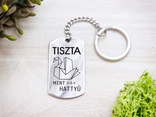 Tiszta mint a hattyú acél medálos kulcstartó