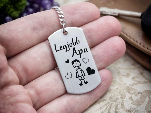 Legjobb Apa acél szögletes medálos kulcstartó