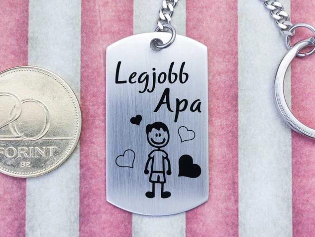 Legjobb Apa acél szögletes medálos kulcstartó