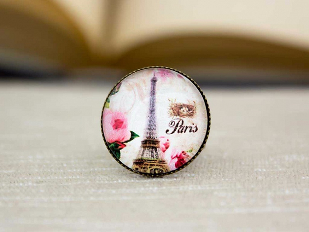 Üveglencsés Paris gyűrű fülbevaló és nyaklánc szett