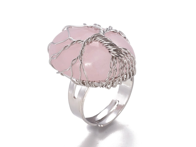 Életfa rózsakvarc ezüst színű gyűrű
