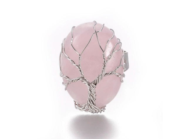 Életfa rózsakvarc ezüst színű gyűrű