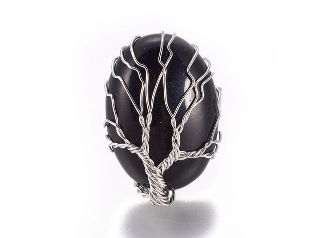 Életfa obszidián ezüst színű gyűrű
