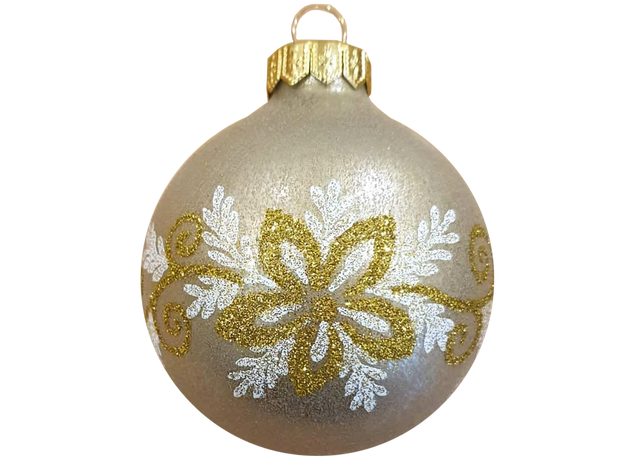 Márvány arany üvegkarácsonyfadísz karácsonyi virág mintával, 8 cm-es üveg