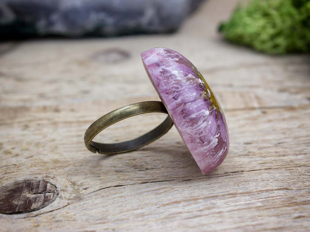 Műgyanta rózsaszín szív virágos gyűrű
