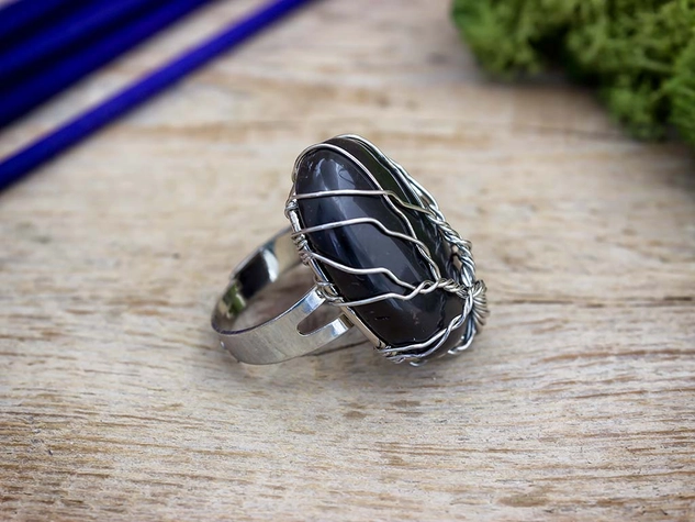 Életfa obszidián ezüst színű gyűrű