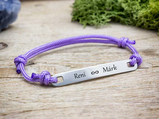 Mindig egyedi lapbetétes lila microcord karkötő