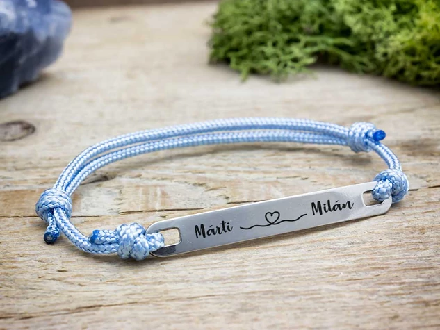 Ígéret egyedi lapbetétes babakék microcord karkötő