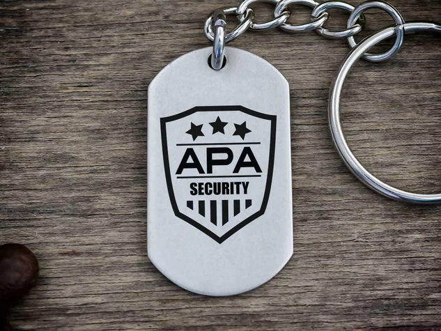 Apa security acél medálos kulcstartó