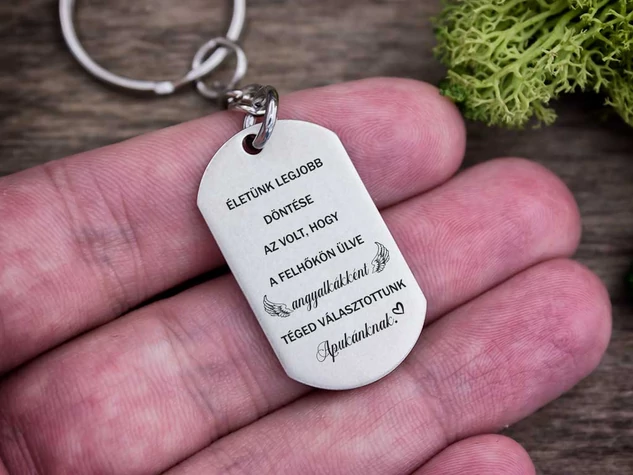 Téged választottunk Apukánknak acél medálos kulcstartó