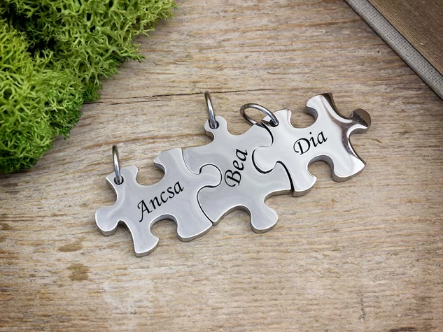Puzzle kirakó 3 db egyedi acél medálos szett