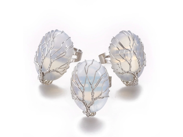 Életfa opalit ezüst színű gyűrűk